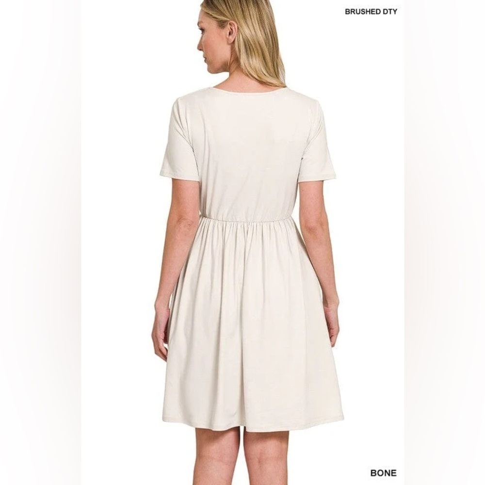 Zenana Off White Short Sleeve Surplice Brushed DTY Buttery Soft Dress Size Large - Picture 2 of 8
